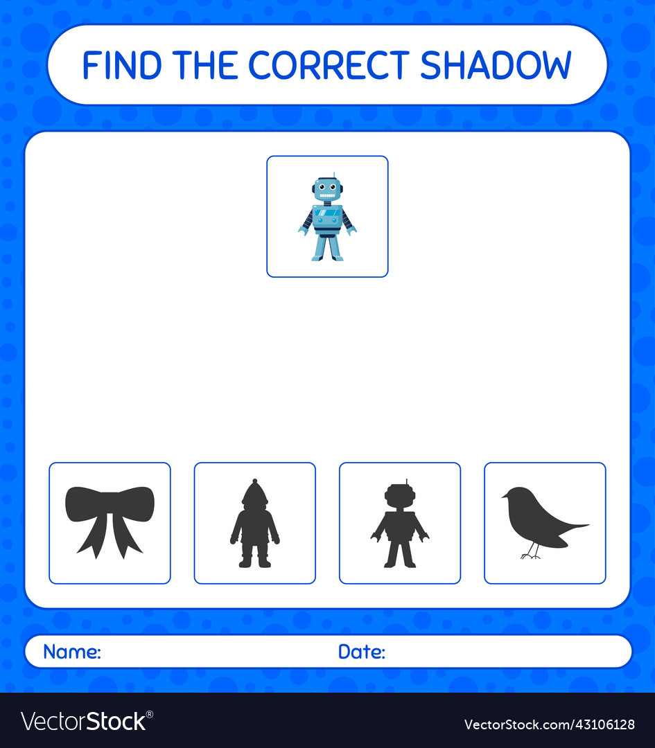 Find the correct shadows game with robot toy vector image Find the correct shadows game with robot toy