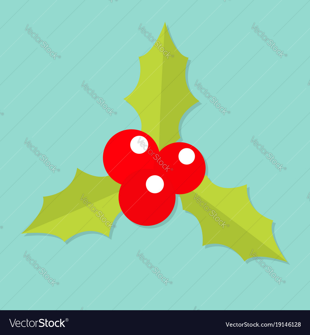 Holly berry icon mistletoe green leaf three red