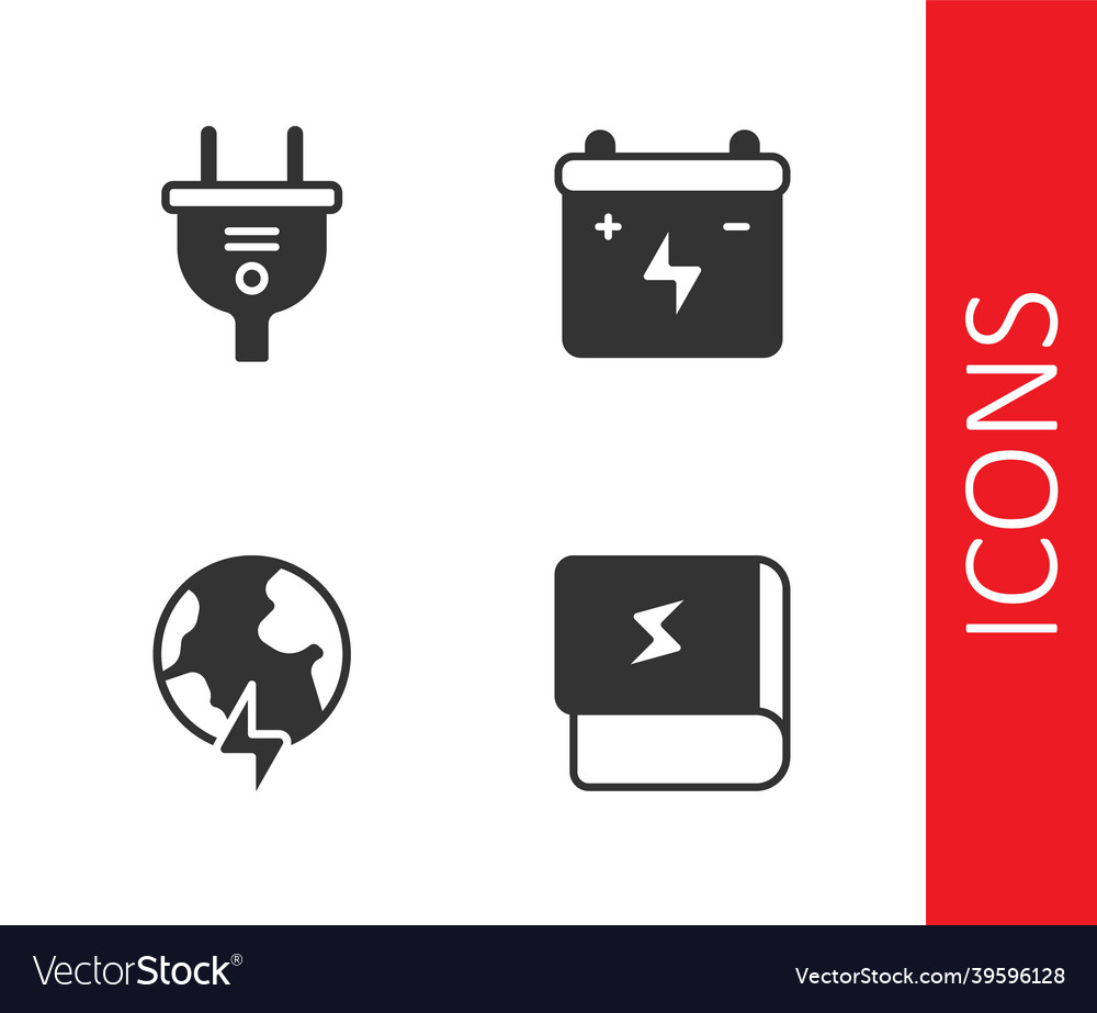 Set book about electricity electric plug global Vector Image