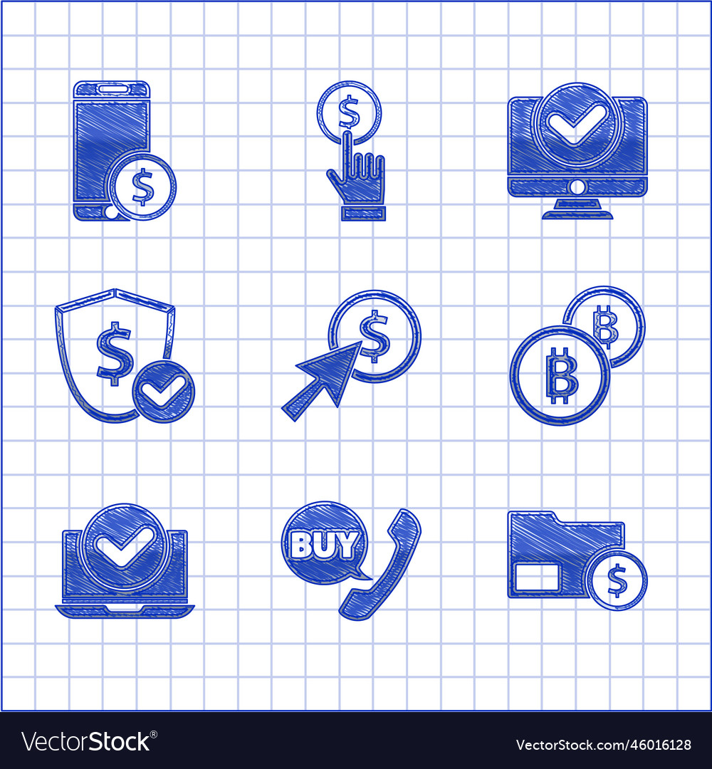 Set cursor and coin phone speech bubble with buy vector image Set cursor and coin phone speech bubble with buy