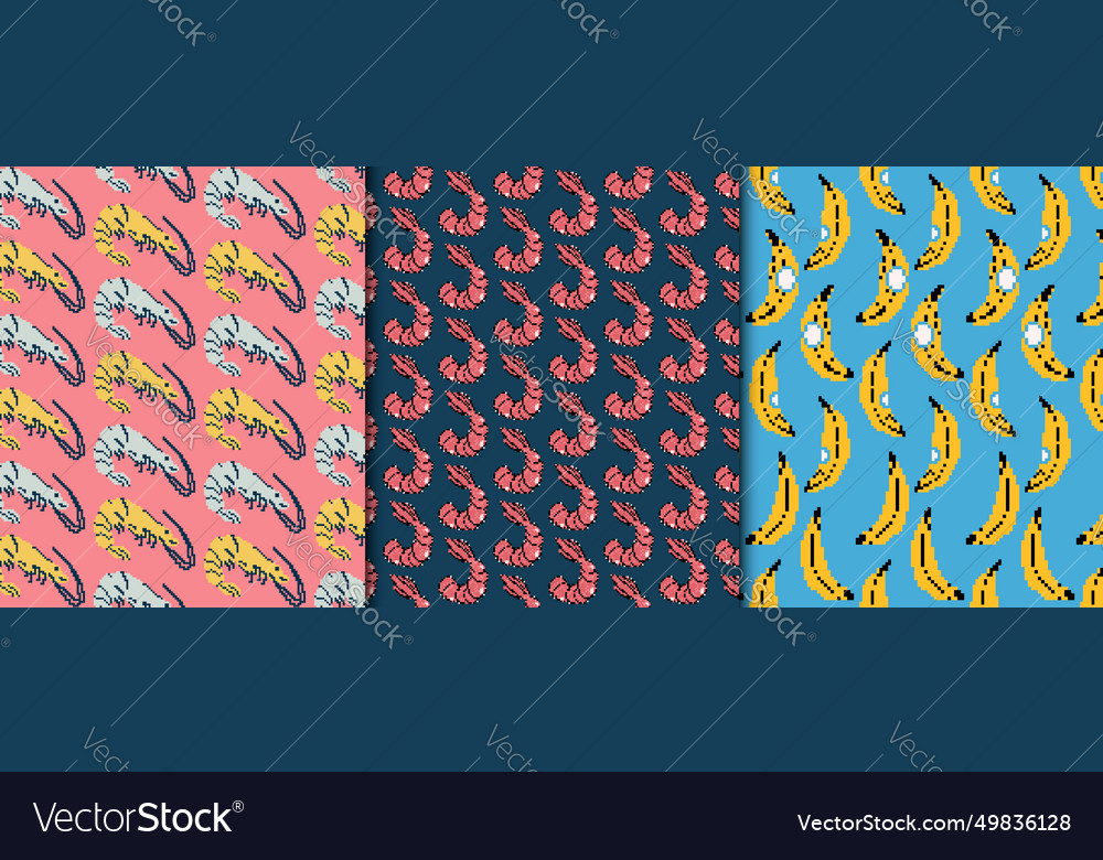 Set with seamless patterns food shrimp