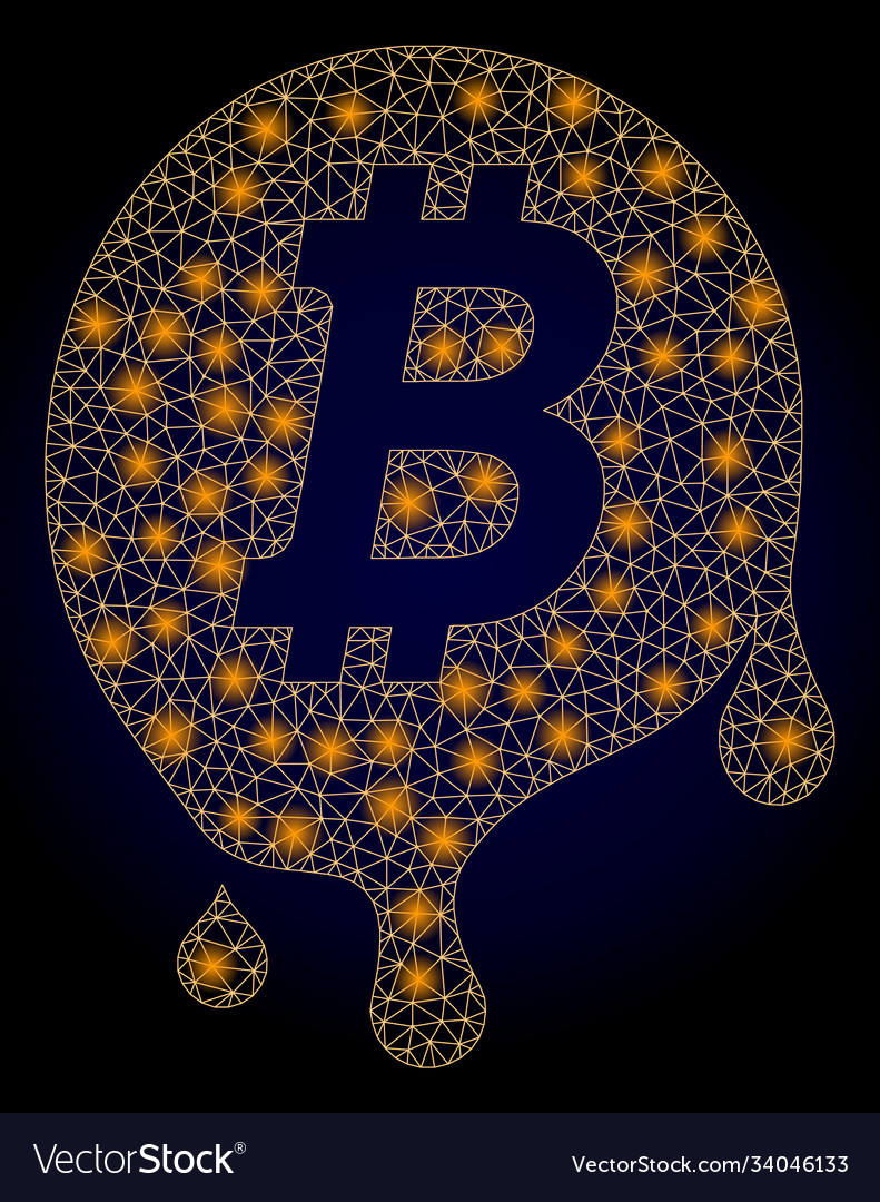 Bright web network melting bitcoin with glare Vector Image Bright web network melting bitcoin with glare