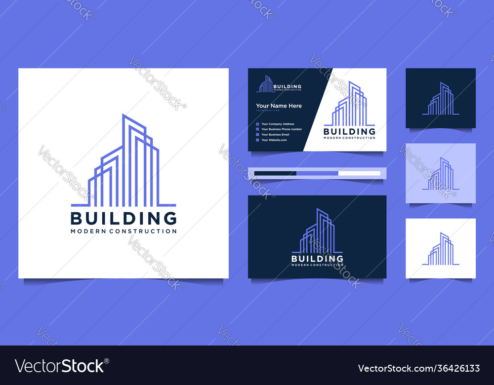 Building design logos with line style symbol