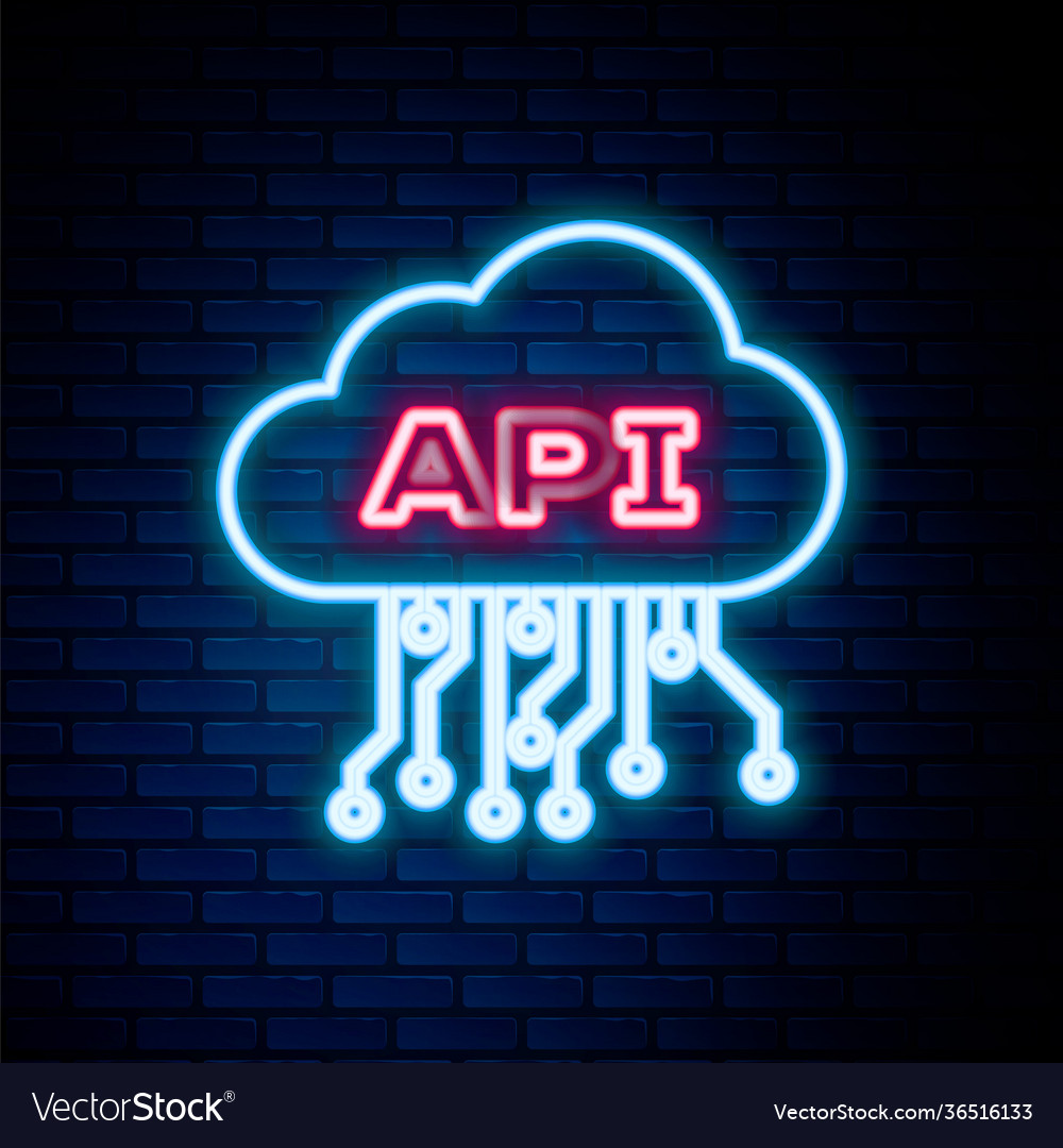 Glowing neon line cloud api interface icon vector image Glowing neon line cloud api interface icon
