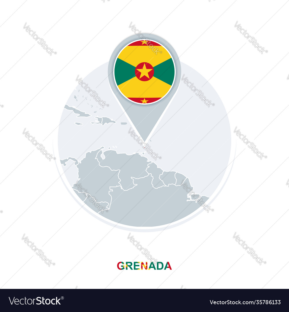 Grenada map and flag icon with highlighted