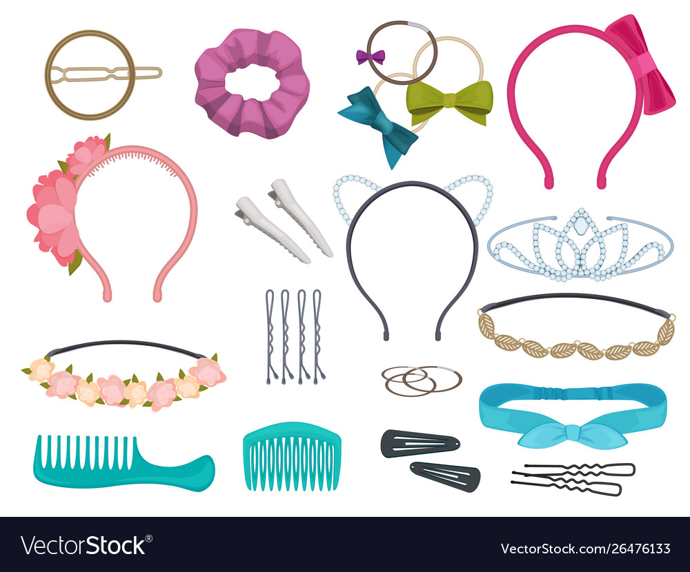 Hair accessories woman hair items stylist salon Vector Image