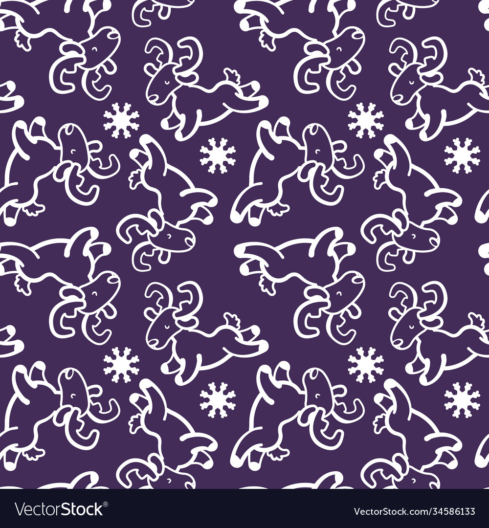 Outline deer and snowflake seamless pattern Vector Image Outline deer and snowflake seamless pattern