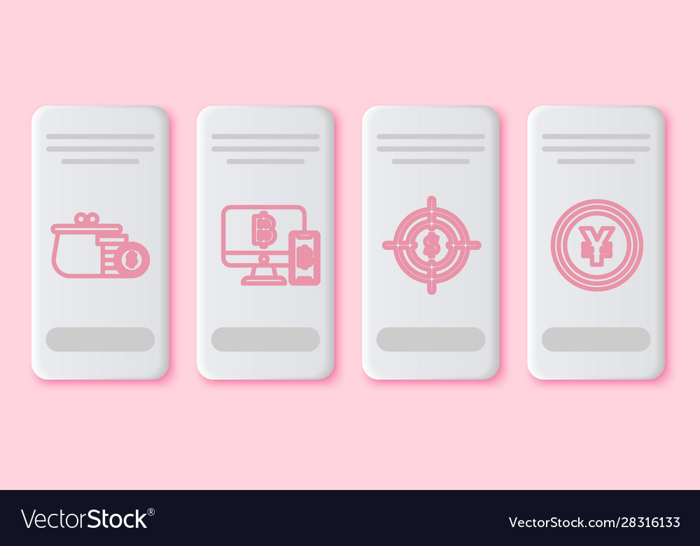 Set line wallet with coins computer monitor vector image Set line wallet with coins computer monitor