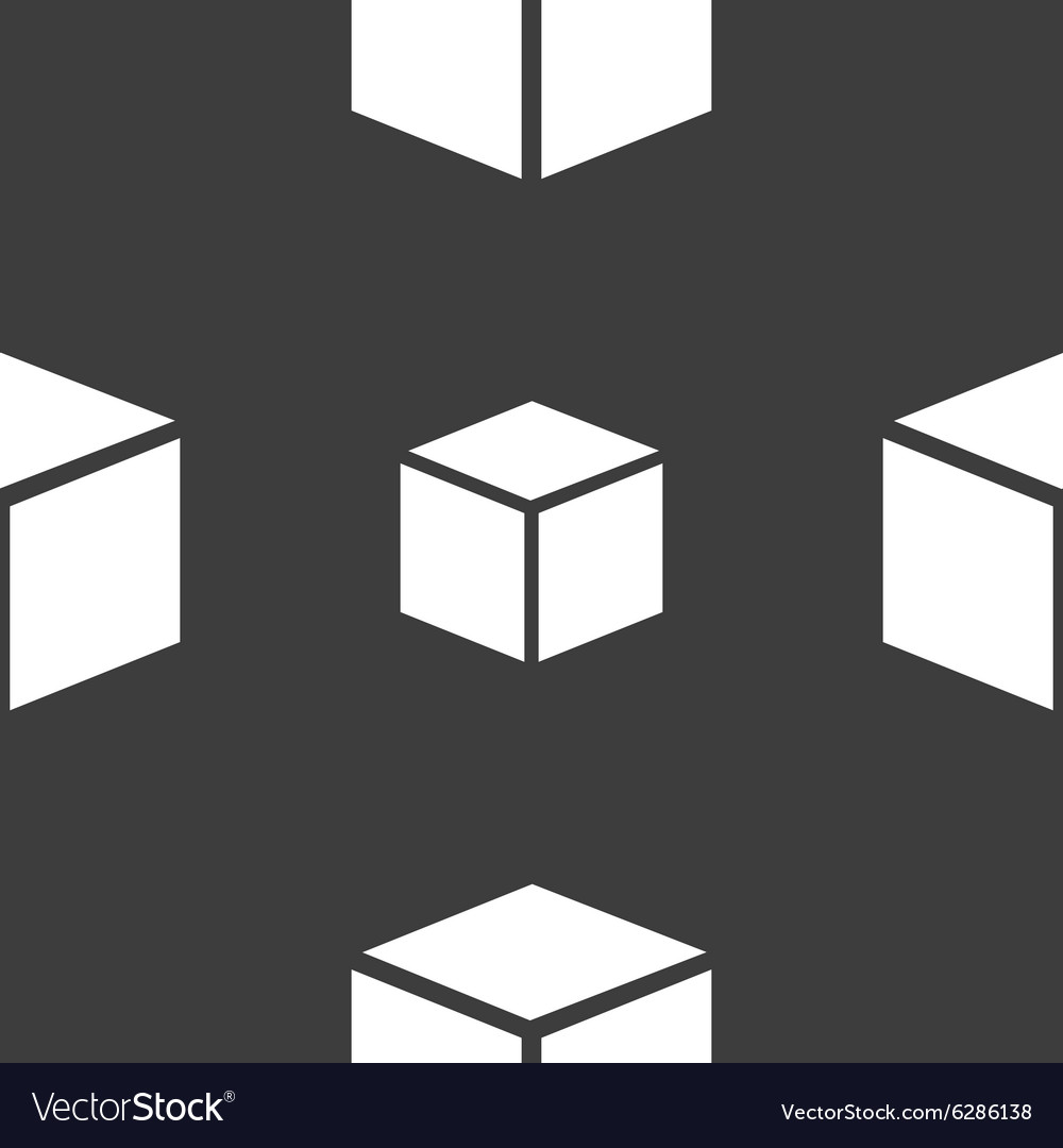 3d cube icon sign seamless pattern on a gray
