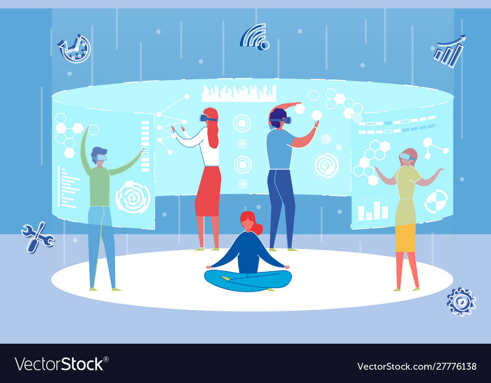 A people working with augmented reality interface vector image A people working with augmented reality interface