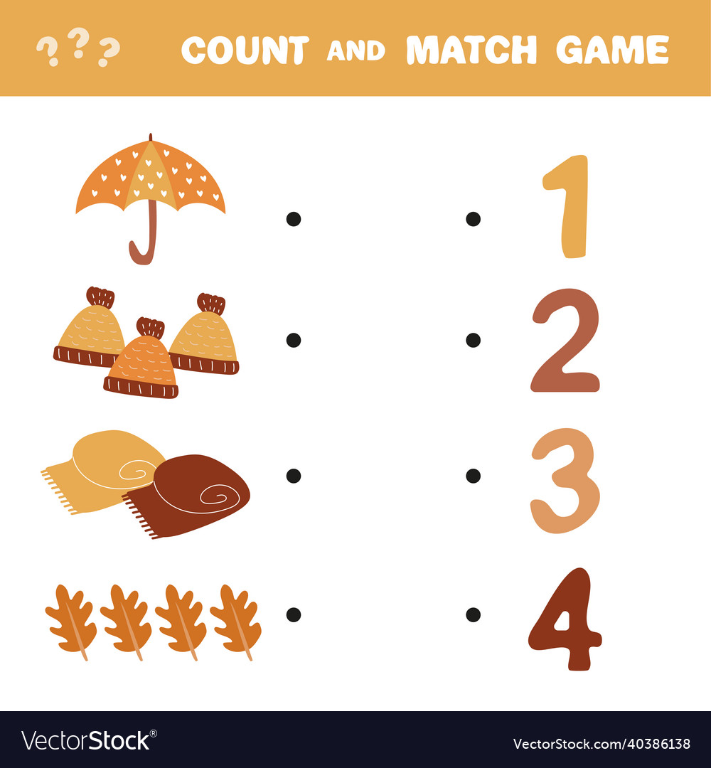 Count and match game the amount autumn vector image Count and match game the amount autumn
