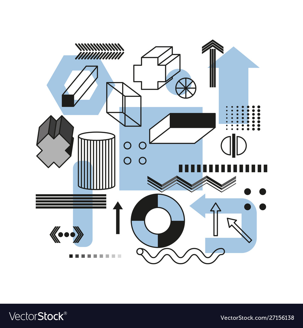 Design elements with three-dimensional and flat vector image Design elements with three-dimensional and flat