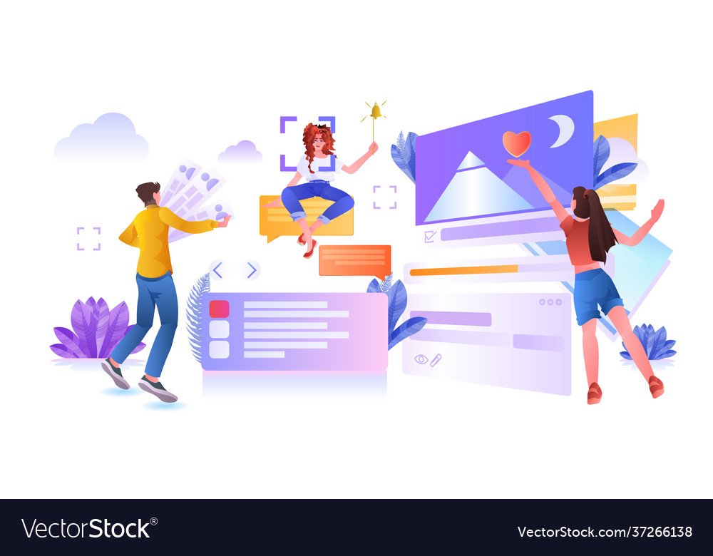 Developers team creating website ui interface web vector image Developers team creating website ui interface web