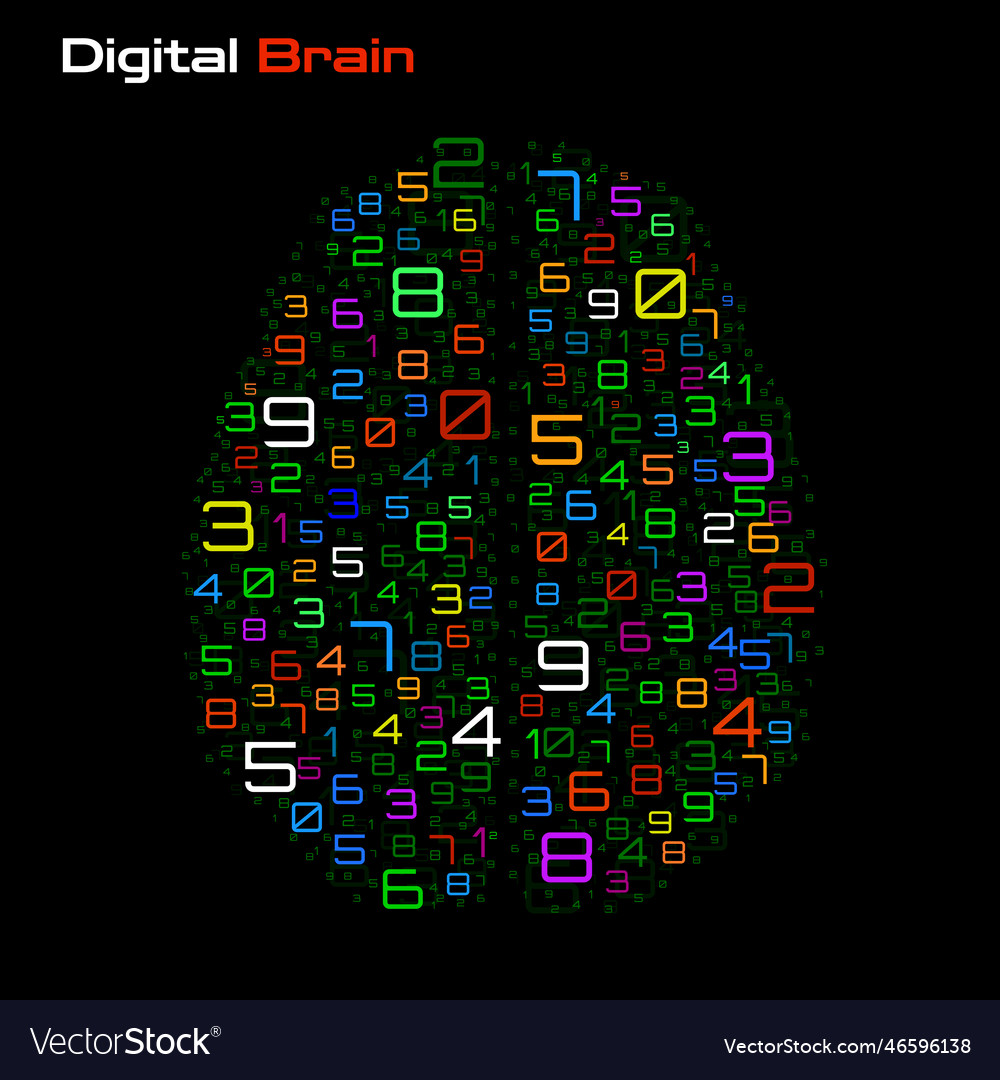 Digital brain with numbers artificial