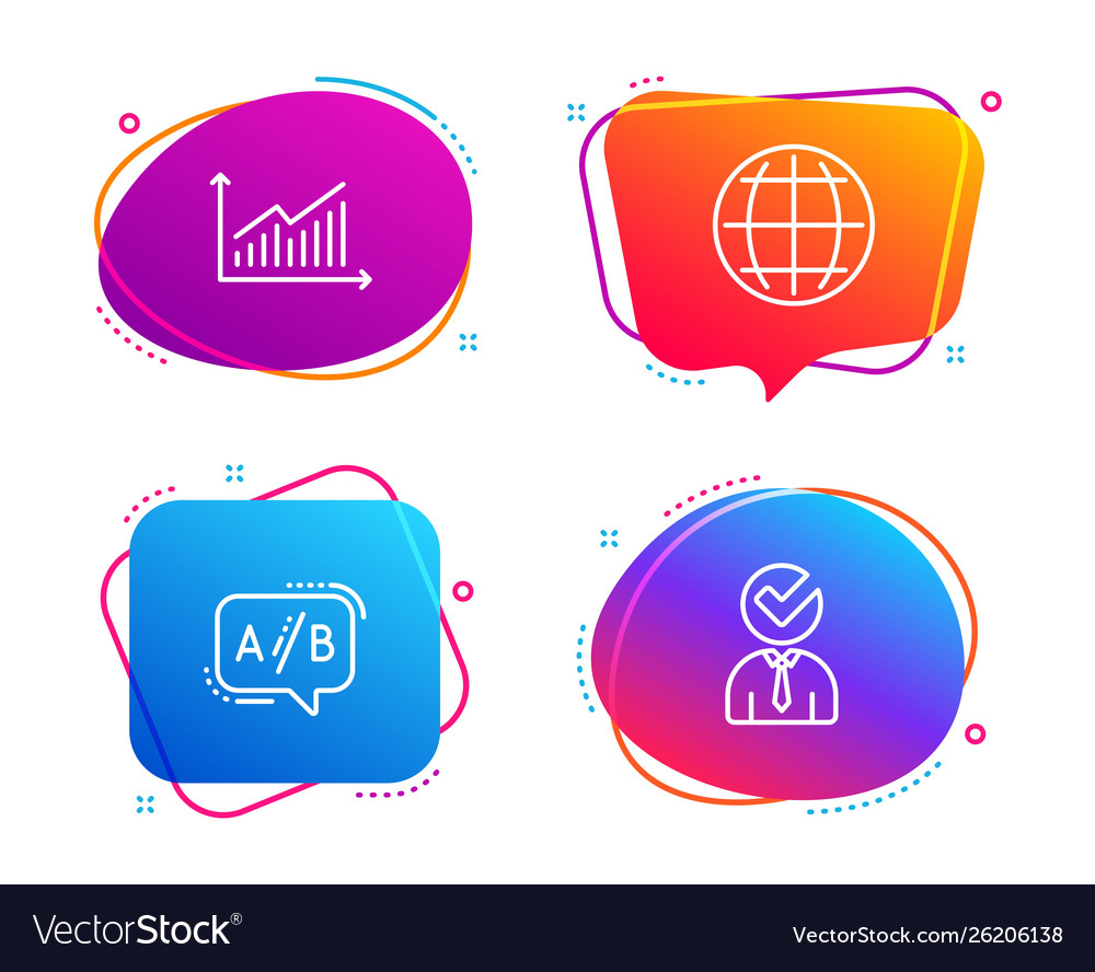 Graph ab testing and globe icons set vacancy vector image Graph ab testing and globe icons set vacancy