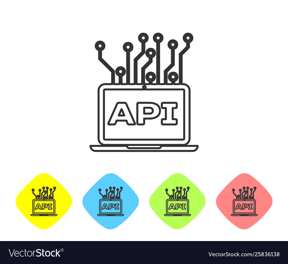 Grey computer api interface line icon on white vector image Grey computer api interface line icon on white
