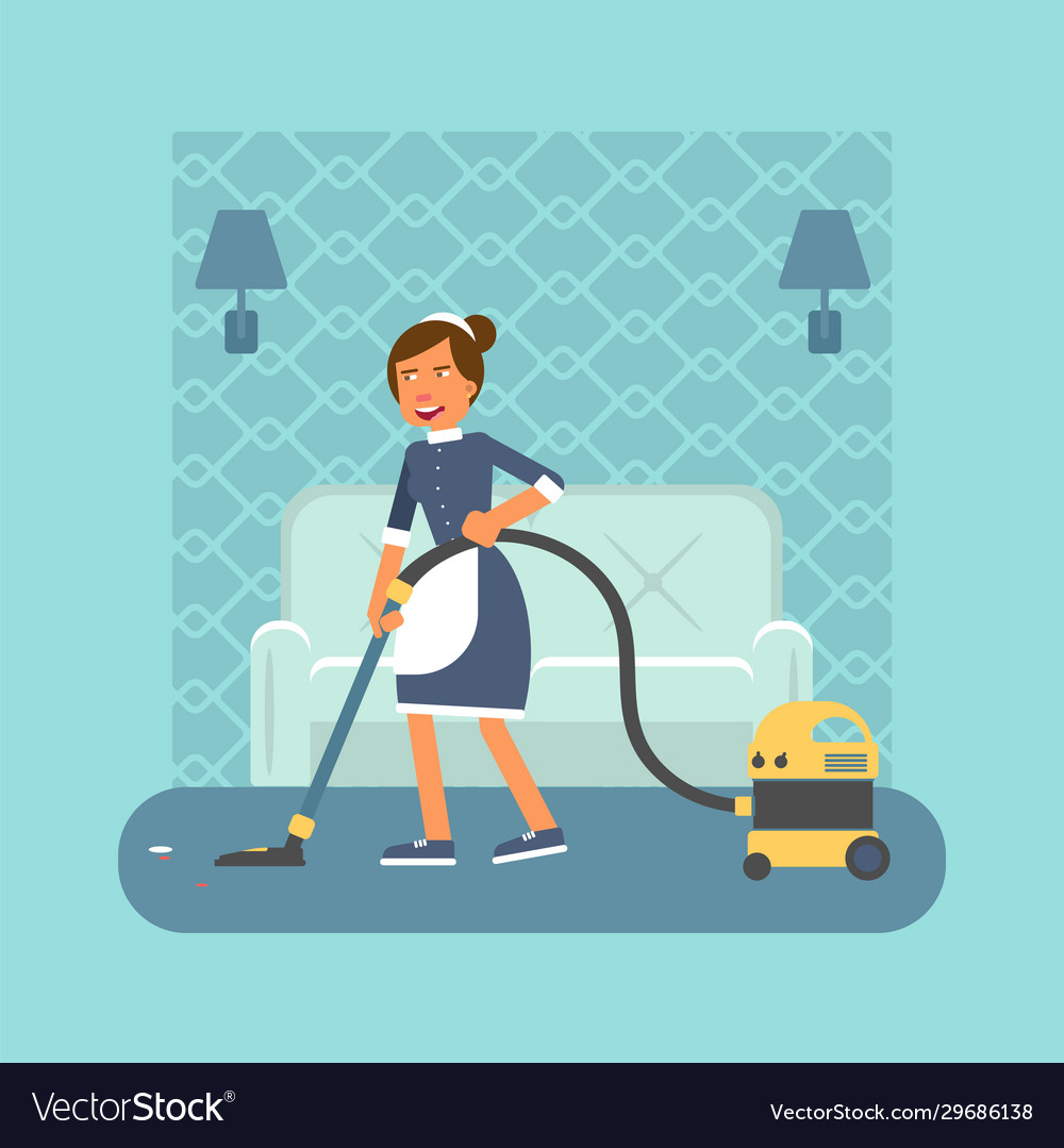 Housekeeper with hoover flat