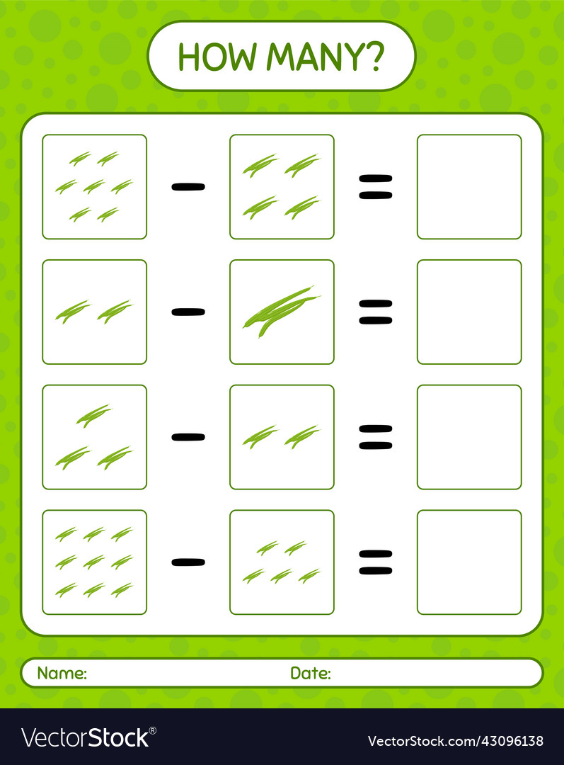 How many counting game with green bean worksheet vector image How many counting game with green bean worksheet