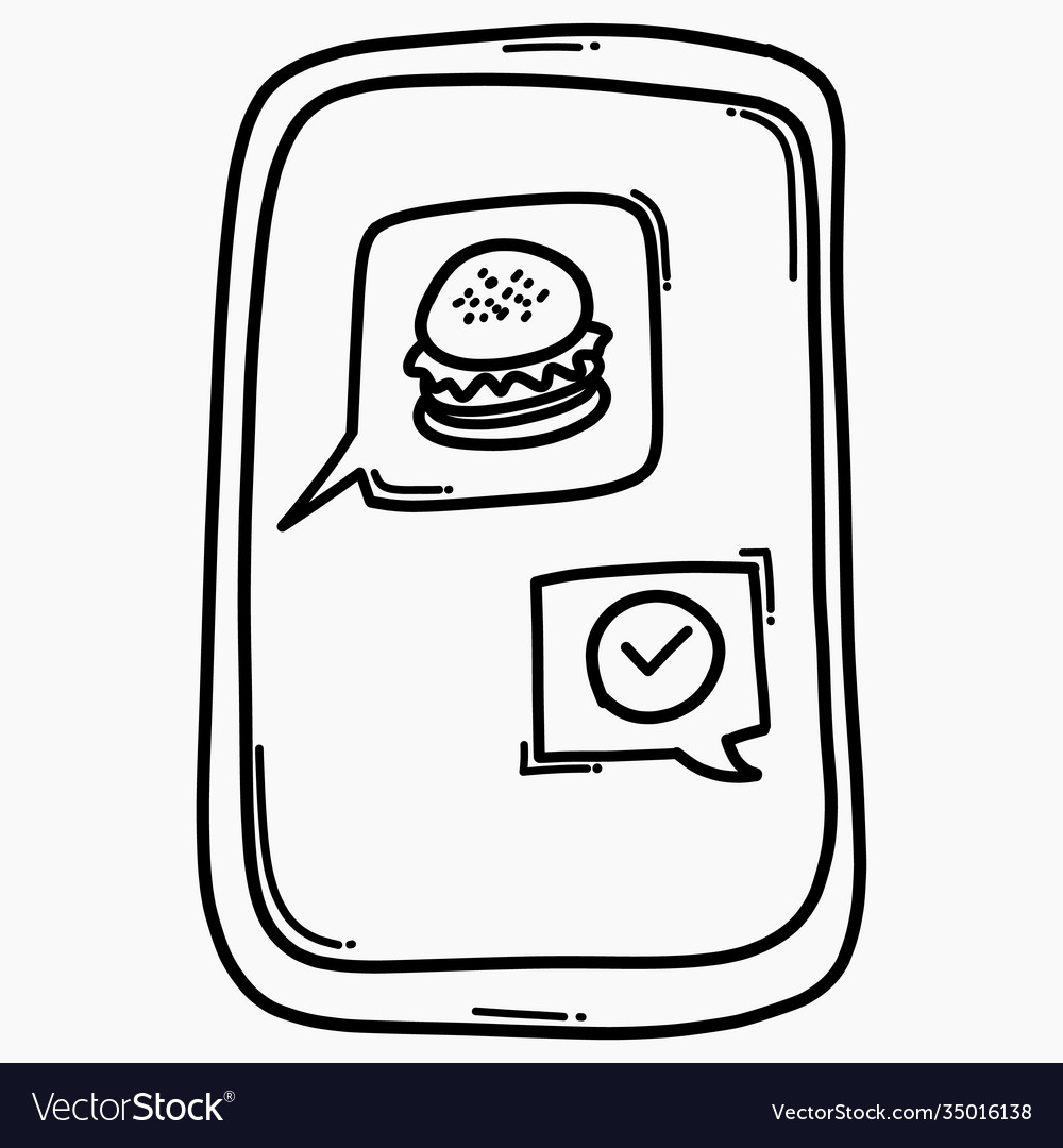 Mobile App Food Delivery Chat Doodle Icon Drawing Vector Image