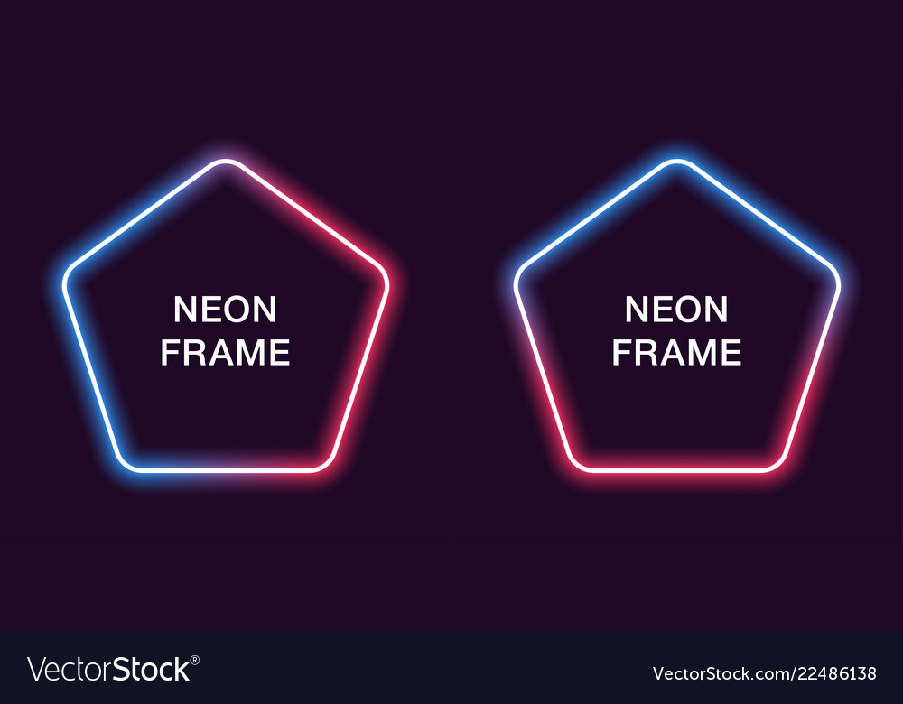 Neon frame in pentagonal shape template vector image Neon frame in pentagonal shape template