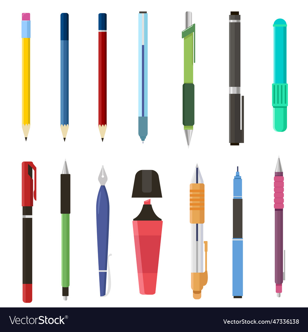 School pens and pencils set Royalty Free Vector Image