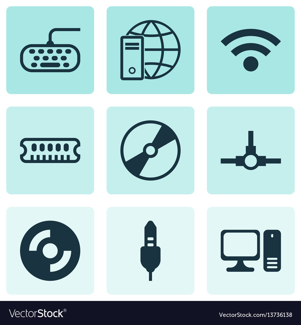 Set of 9 computer hardware icons includes dynamic vector image Set of 9 computer hardware icons includes dynamic