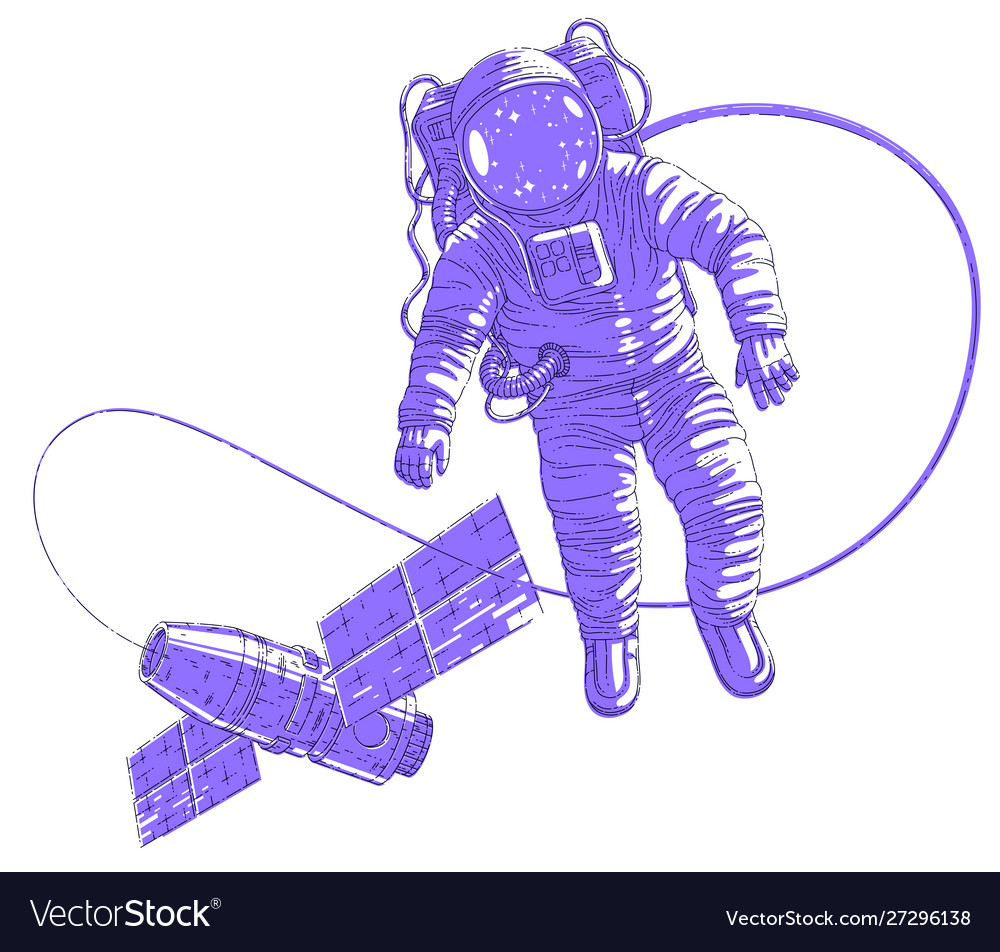 Spaceman flying in open space connected vector image Spaceman flying in open space connected