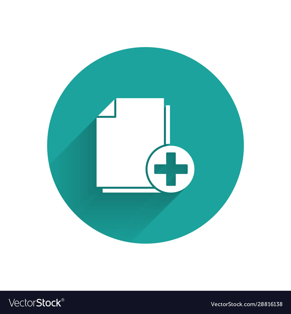 White add new file icon isolated with long shadow vector image White add new file icon isolated with long shadow
