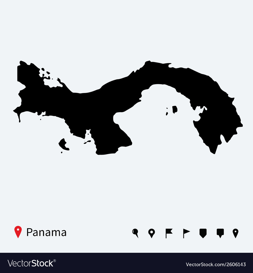 High detailed map of panama with navigation pins