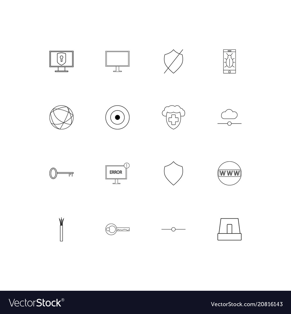Internet security linear thin icons set outlined