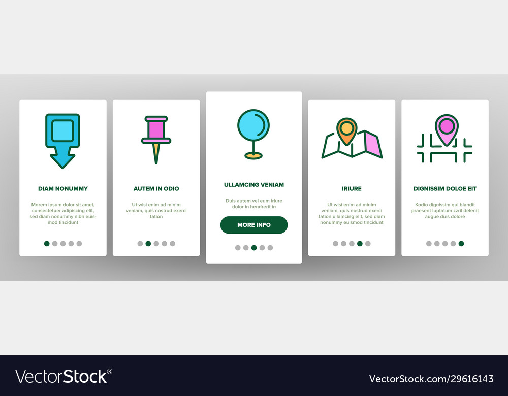 Marker Zeiger gps map onboarding icons set vector image Marker Zeiger gps map onboarding icons set