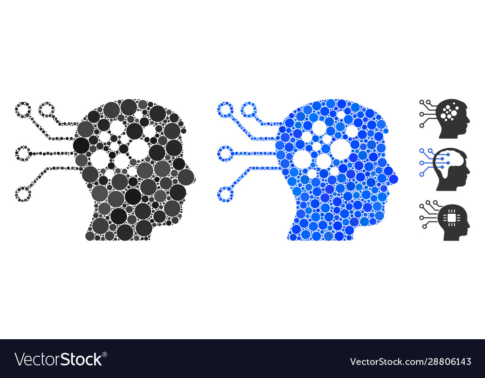 Neural computer links mosaic icon round dots