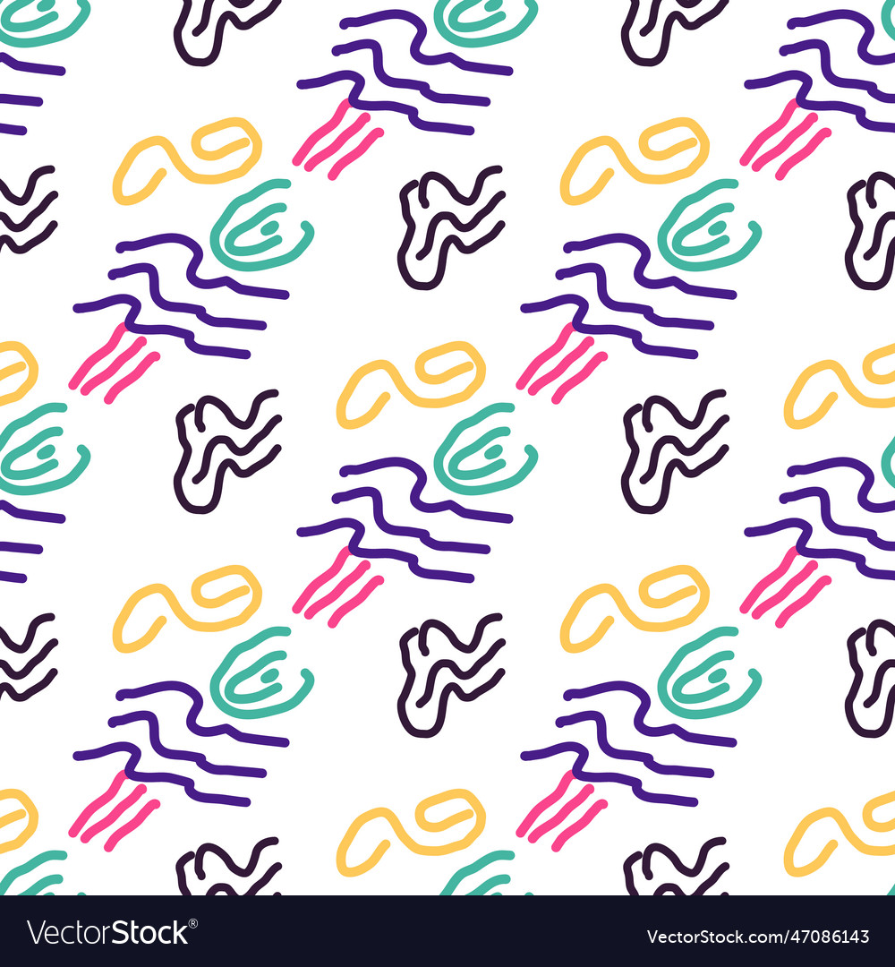 Seamless color pattern of linear doodle squiggles