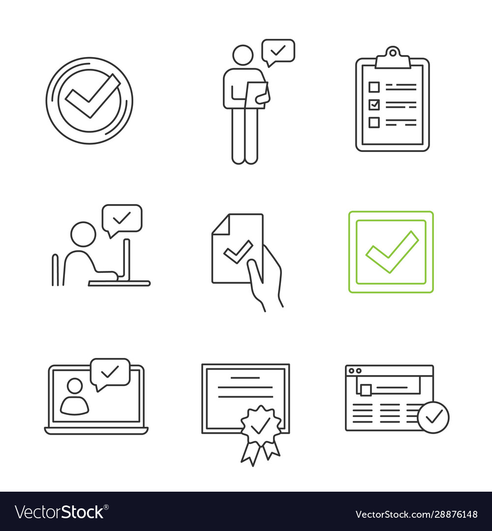 Approve linear icons set vector image Approve linear icons set