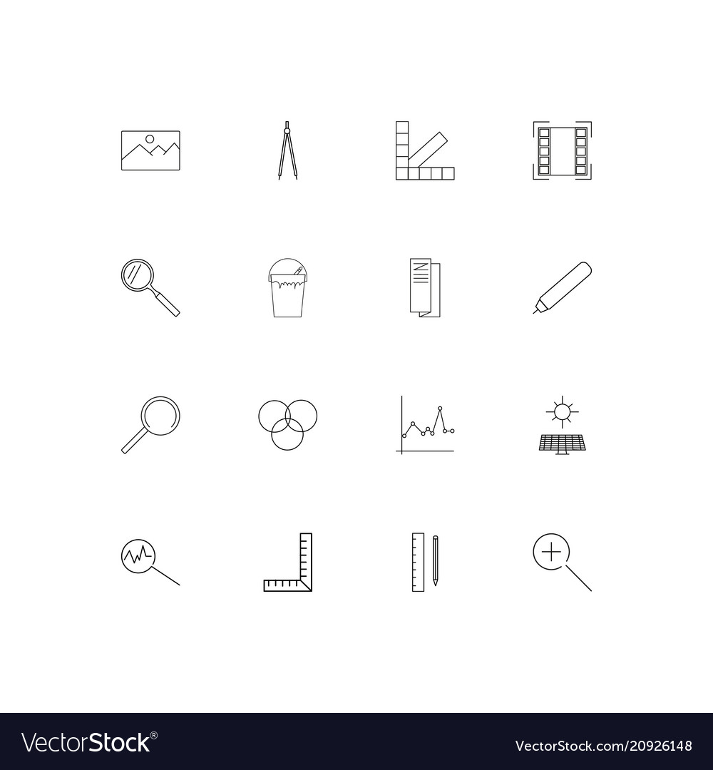 Creative process and design linear thin icons set