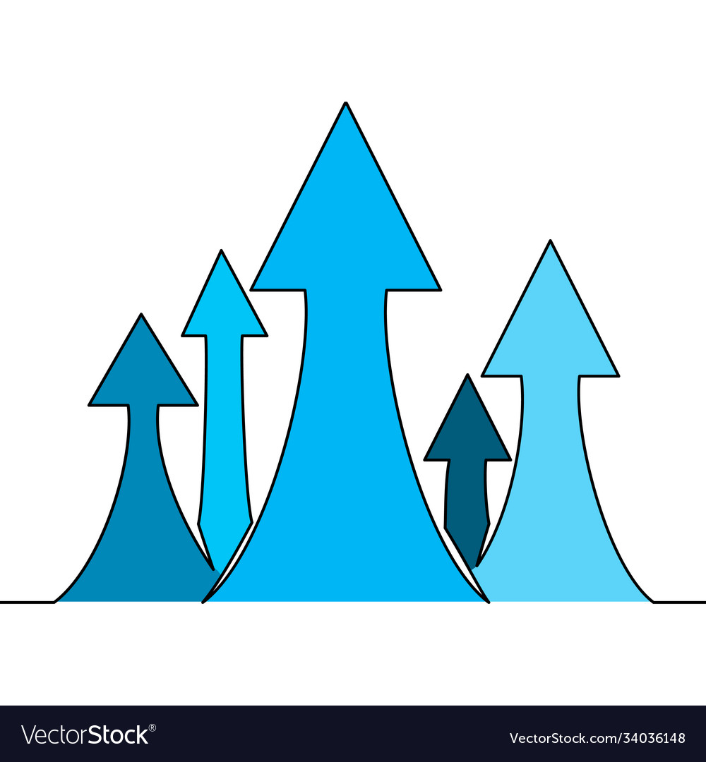 Flat continuous line art growing arrows chart vector image Flat continuous line art growing arrows chart