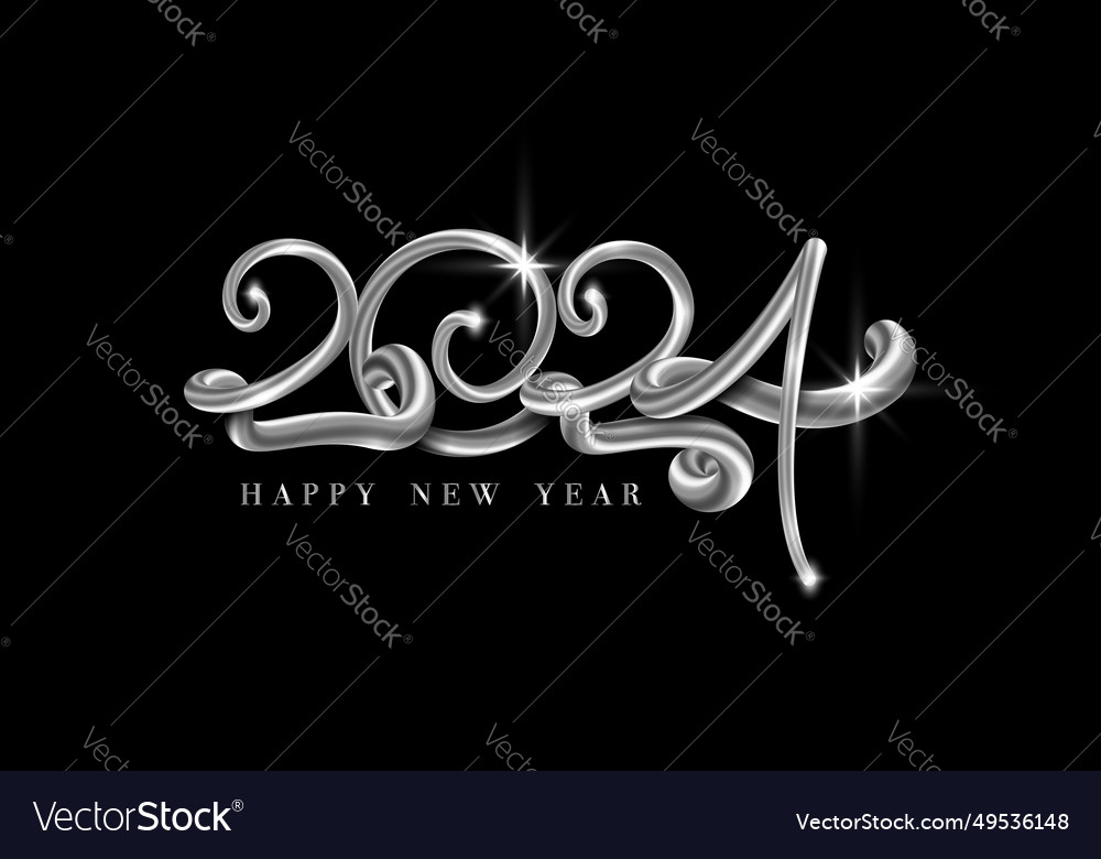 Happy new year 2024 banner silver luxury text vector image Happy new year 2024 banner silver luxury text