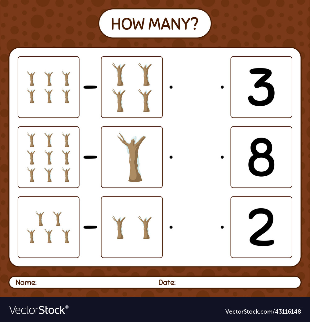 How many counting game with dead tree worksheet vector image How many counting game with dead tree worksheet