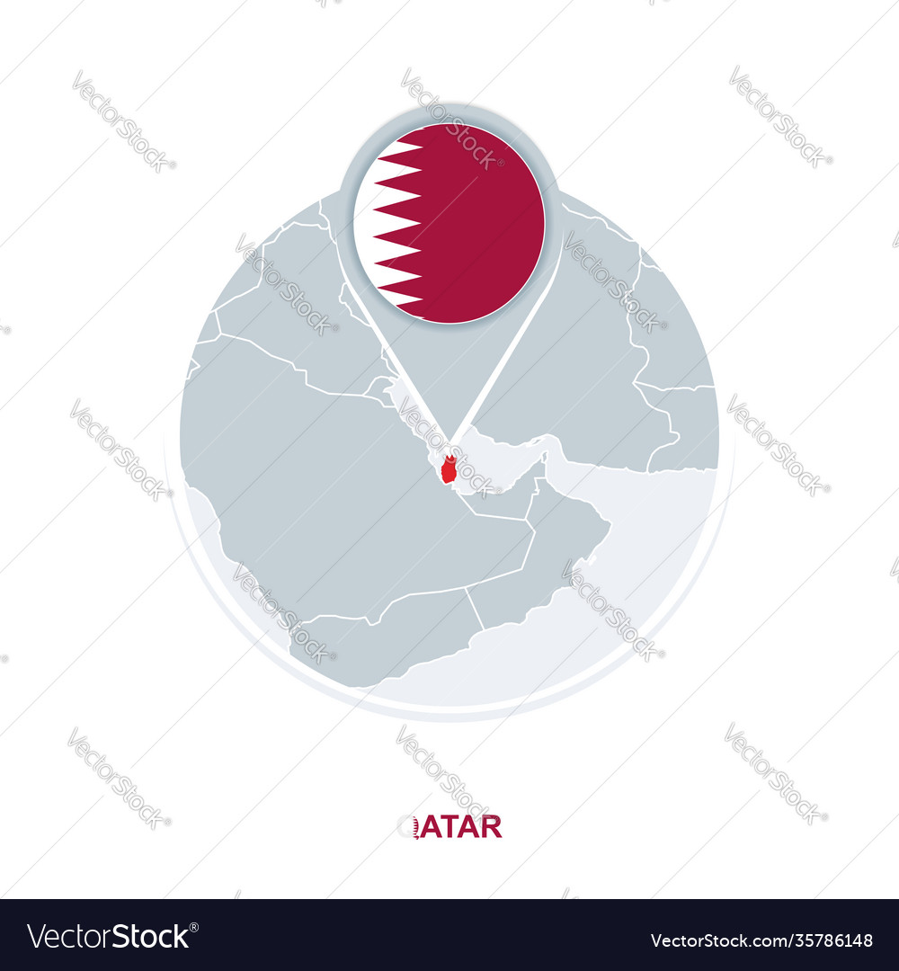 Qatar map and flag icon with highlighted