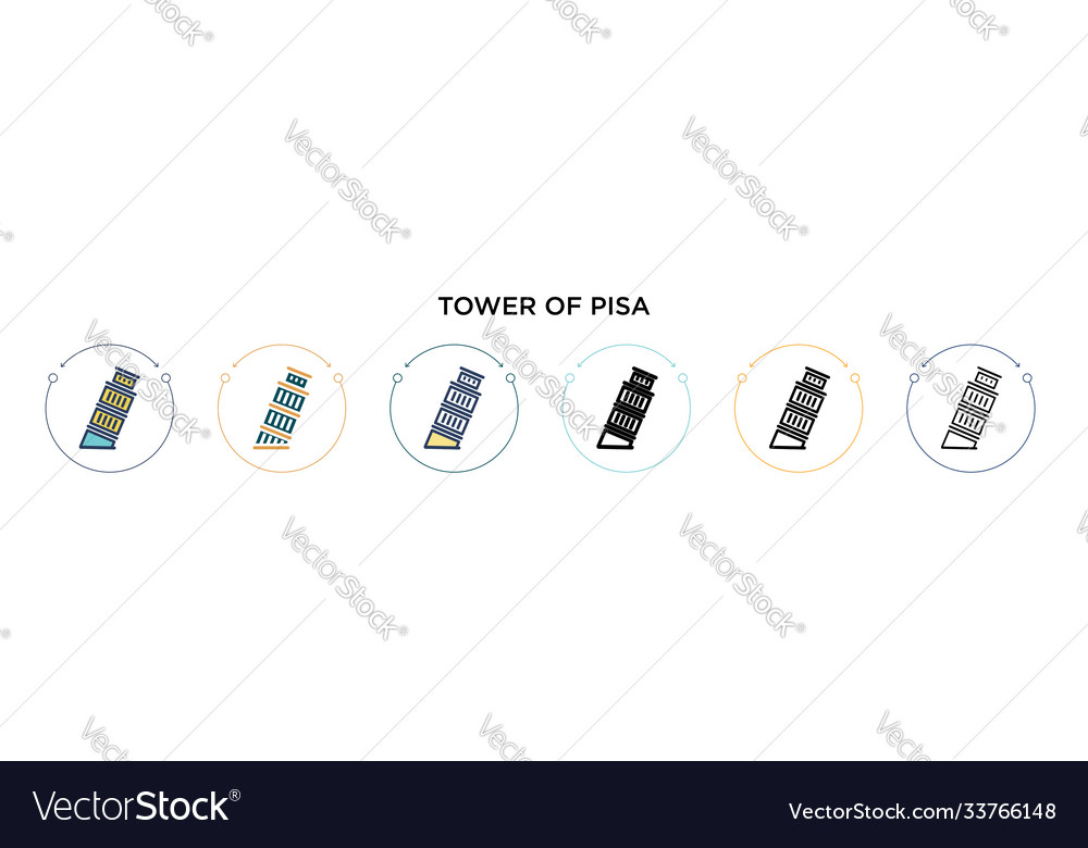 Turm-Pisa-Symbol in gefüllter dünner Linie Umriss