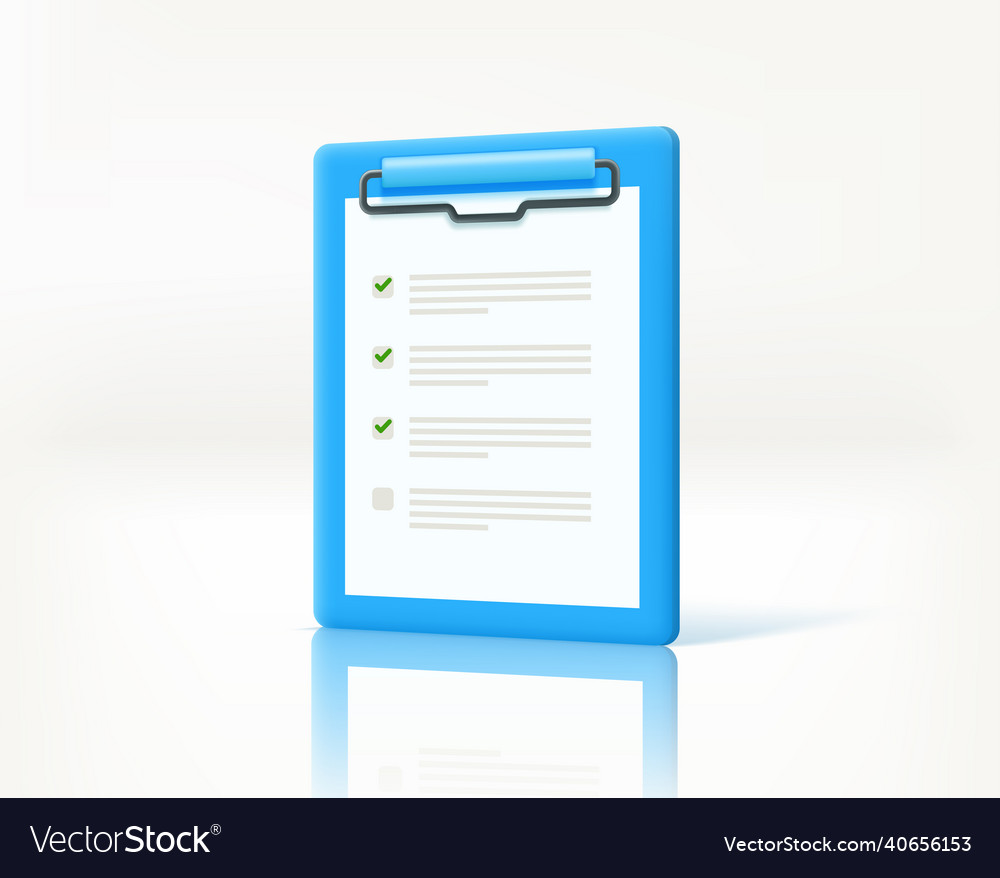 Clipboard with contract papers on a floor 3d Vector Image