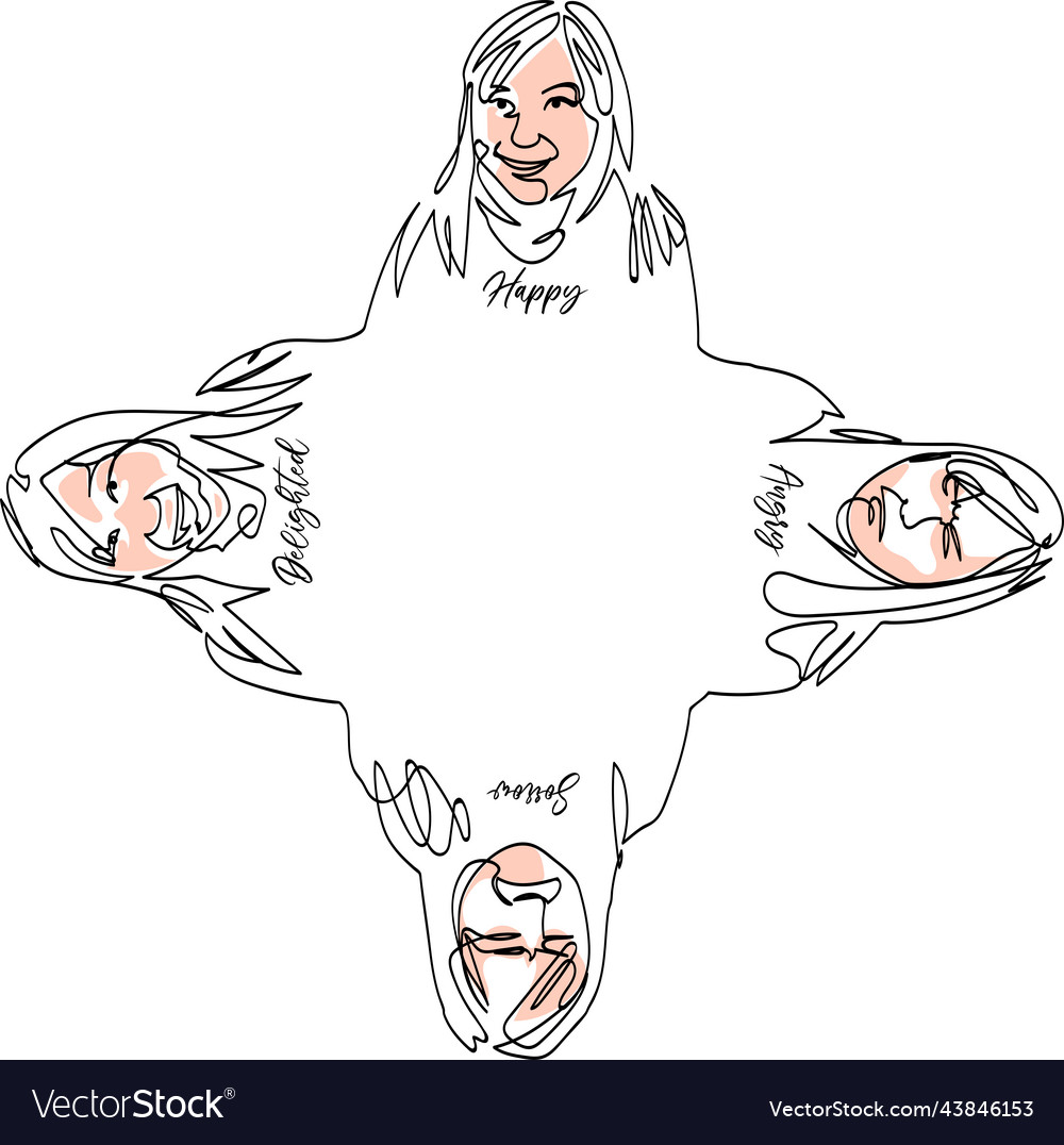 Continuous line art minimal emotions set vector image Continuous line art minimal emotions set