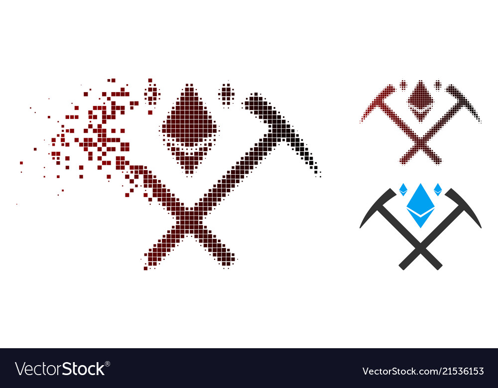 Decomposed pixel halftone ethereum crystal mining vector image Decomposed pixel halftone ethereum crystal mining