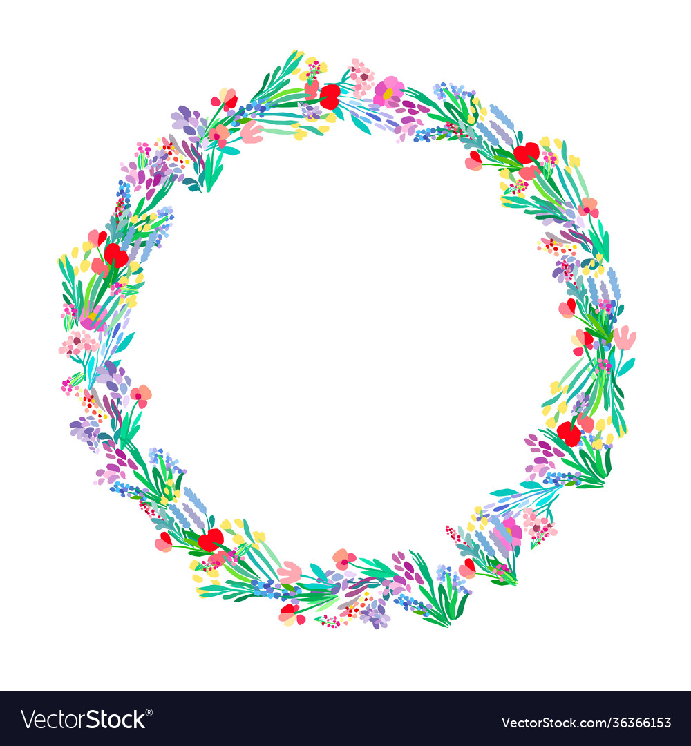 Floral wreath on white background bright colorful