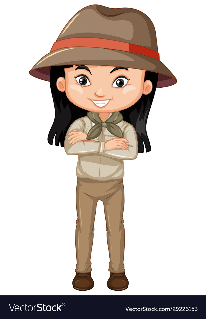 Girl in safari outfit on white background Vector Image