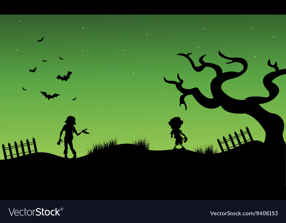 Halloween zombie and child silhouette