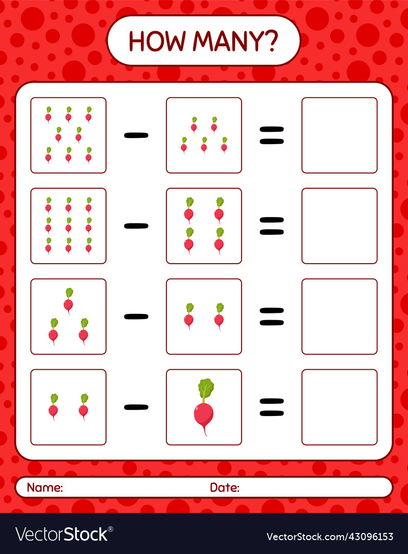 How many counting game with radish worksheet