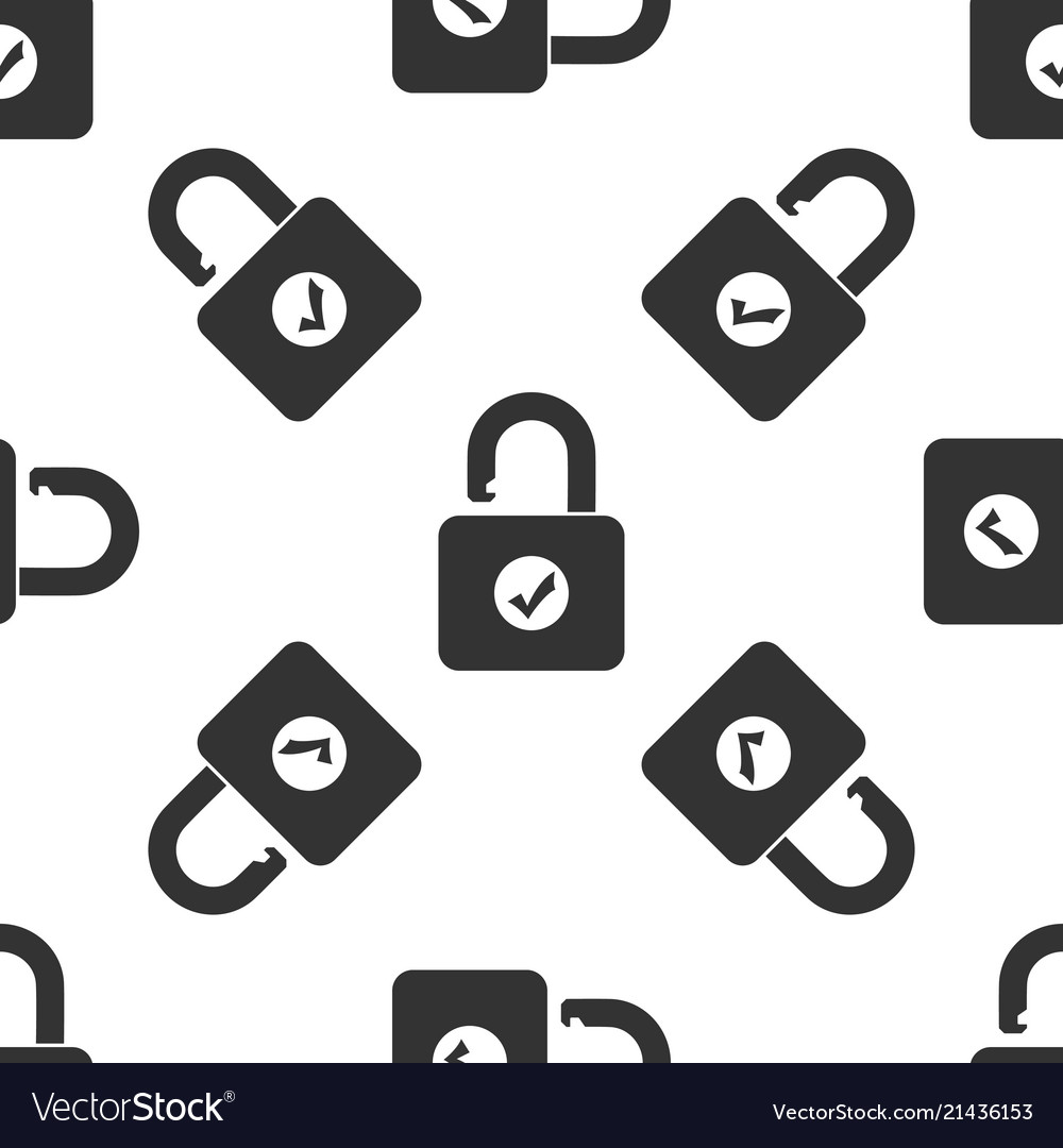 Open padlock and check mark icon seamless pattern