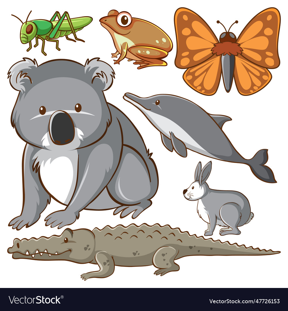 Set of simple animals cartoon character Royalty Free Vector