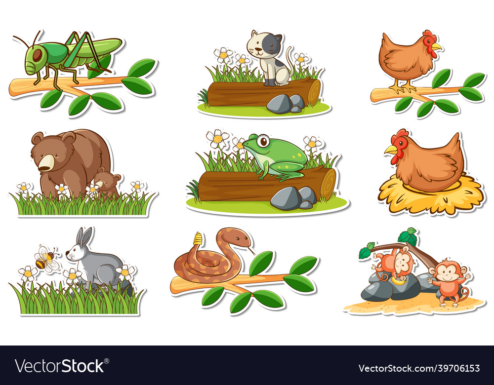 Sticker set with different wild animals Royalty Free Vector Sticker set with different wild animals Royalty Free Vector